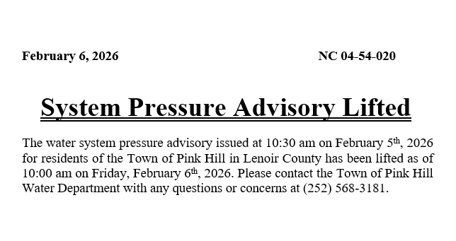 System Pressure Advisory Lifted